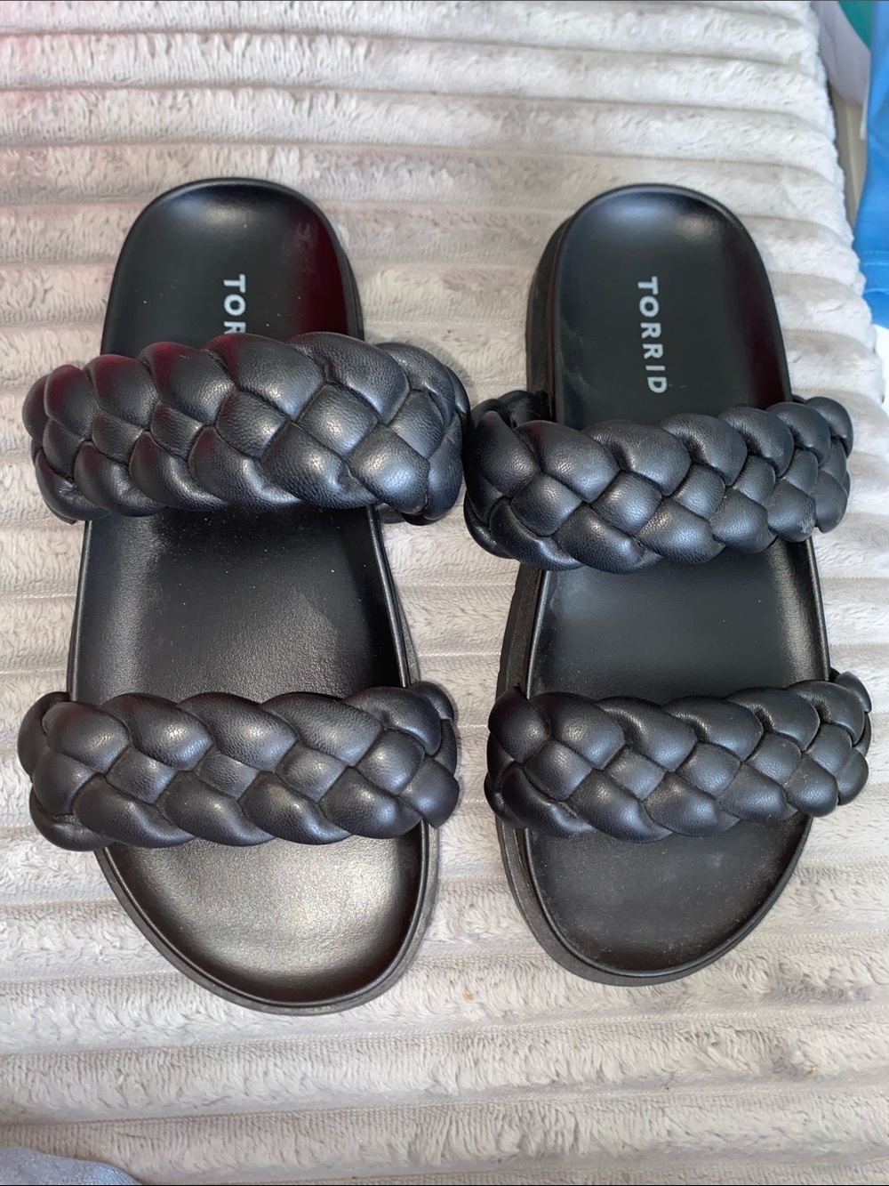 torrid Black Braided Double-Strap Slide Sandals 9 - Picture 2 of 5